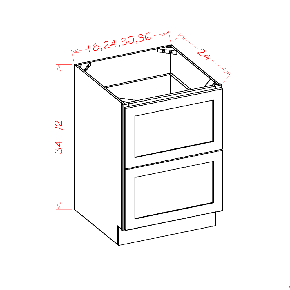 2DB30 – 30" Two Drawer Base Cabinet | Shaker Style