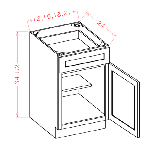 B12 – 12" Base Cabinet with Single Drawer + Door | Shaker Style