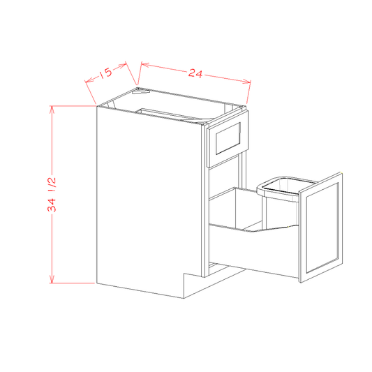 B15TCPO – 15″ Base Cabinet with Single Drawer + Single Trash Can Pullout | Shaker Style