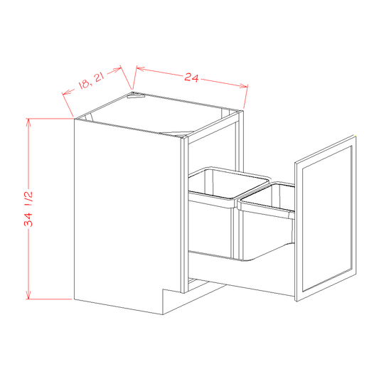 B21FHTCPO – 21″ Base Cabinet with Double Trash Can Pullout | Shaker Style