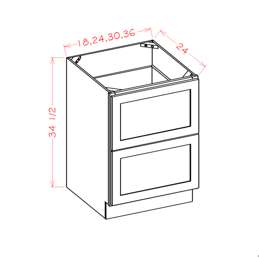 2DB36 – 36" Two Drawer Base Cabinet | Shaker Style