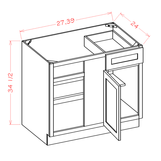 BBC36 – 36" to 43" Blind Base Corner Cabinet | Shaker Style