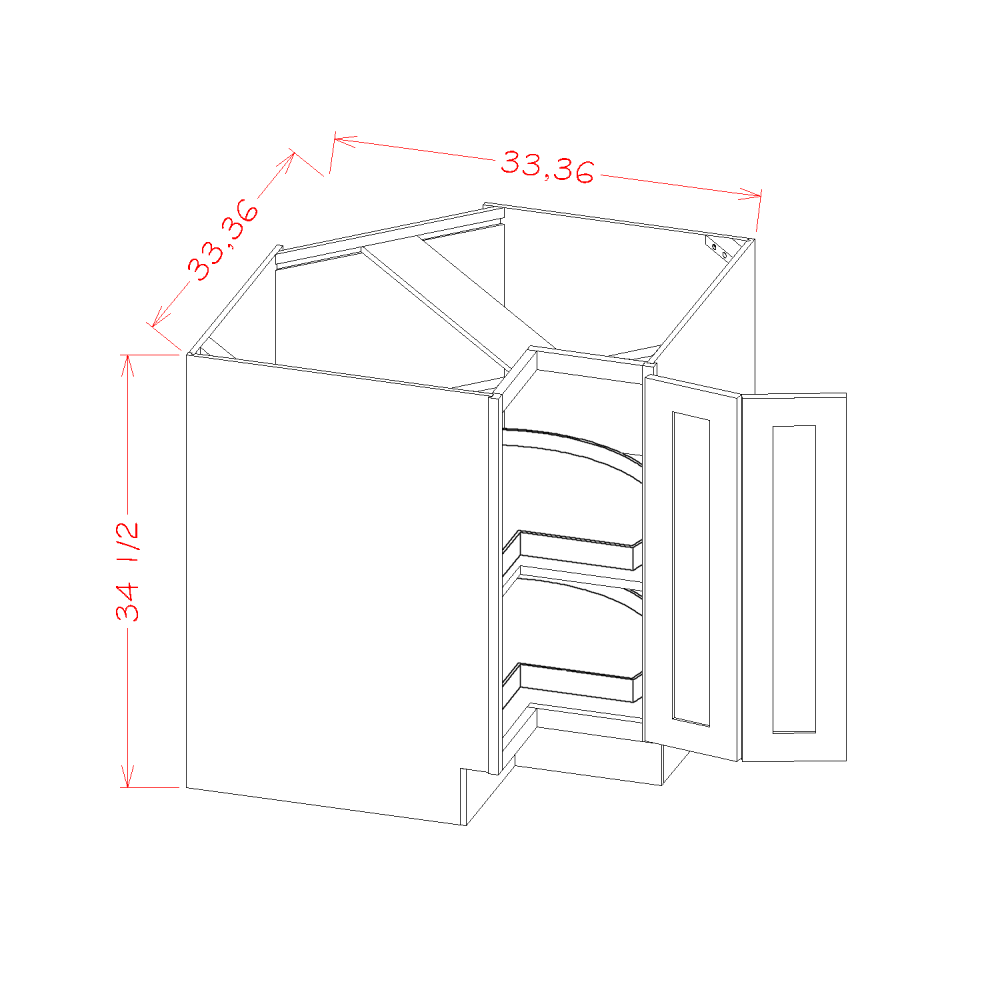 LSB33* – 33″ Base Easy Reach Cabinet with Lazy Susan Trays | Shaker Style