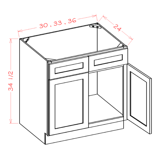 SB36 – 36" Sink Base Cabinet with 2 False Fronts + Double Doors | Shaker Style