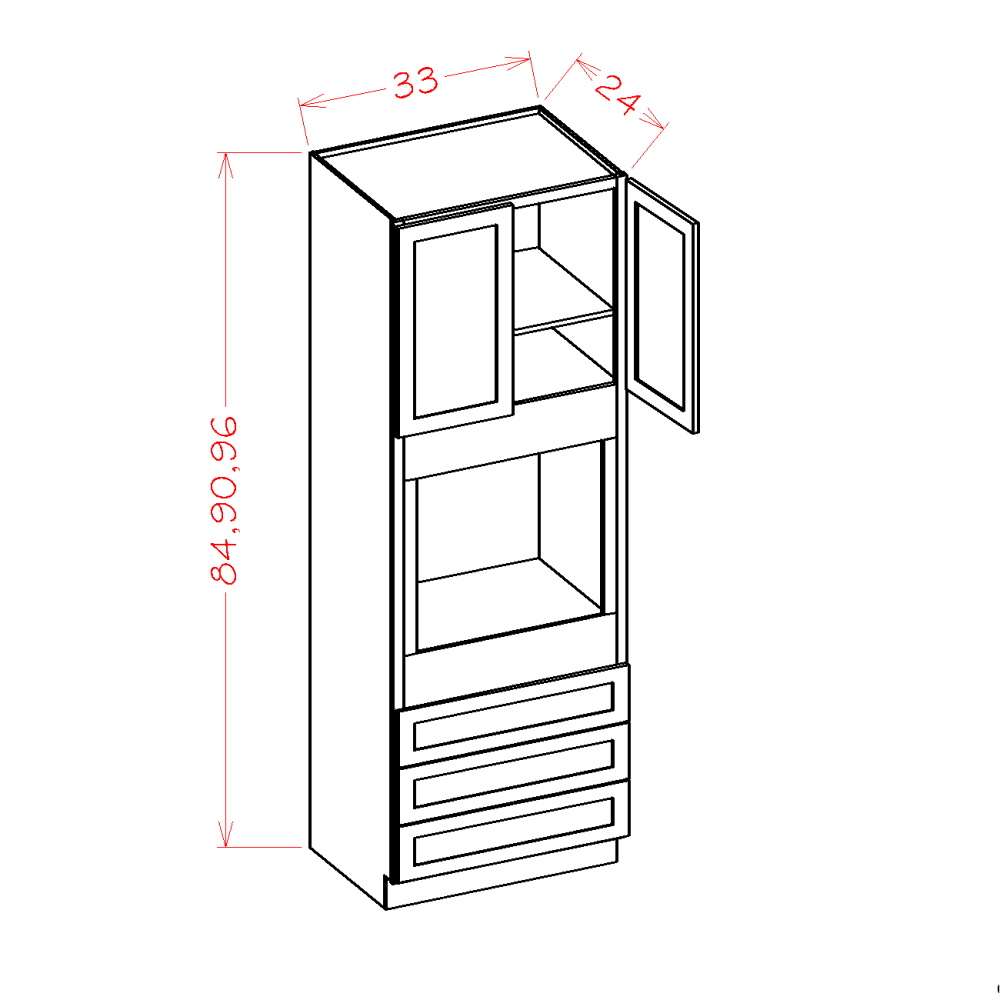 O339024 – 33" Oven Cabinet, 90" High | Shaker Style