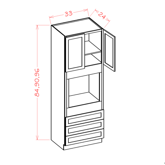 O339024 – 33" Oven Cabinet, 90" High | Shaker Style