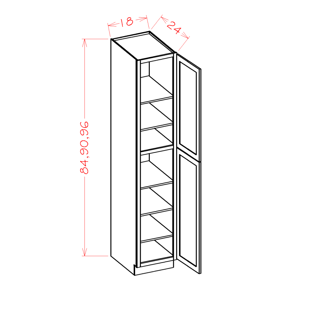 U189024 – 18" Utility Cabinet, 90" High | Shaker Style