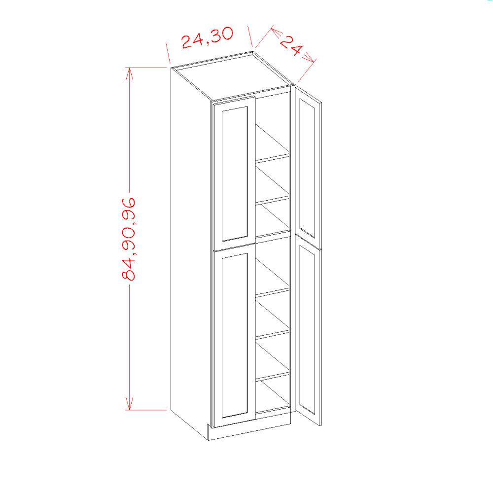 U309024 – 30" Utility Cabinet, 90" High | Shaker Style