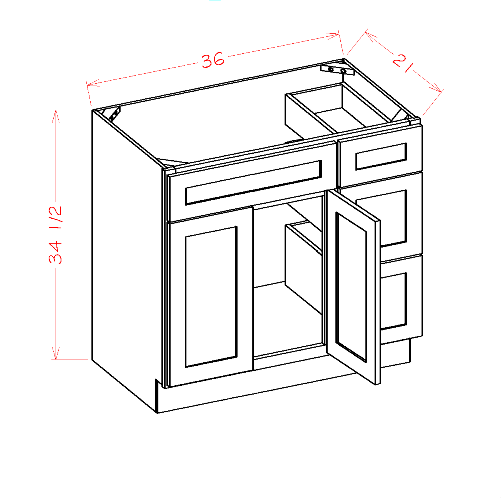 V3621DR - 36" Vanity Combo Base Cabinet with Drawers Right | Shaker Style