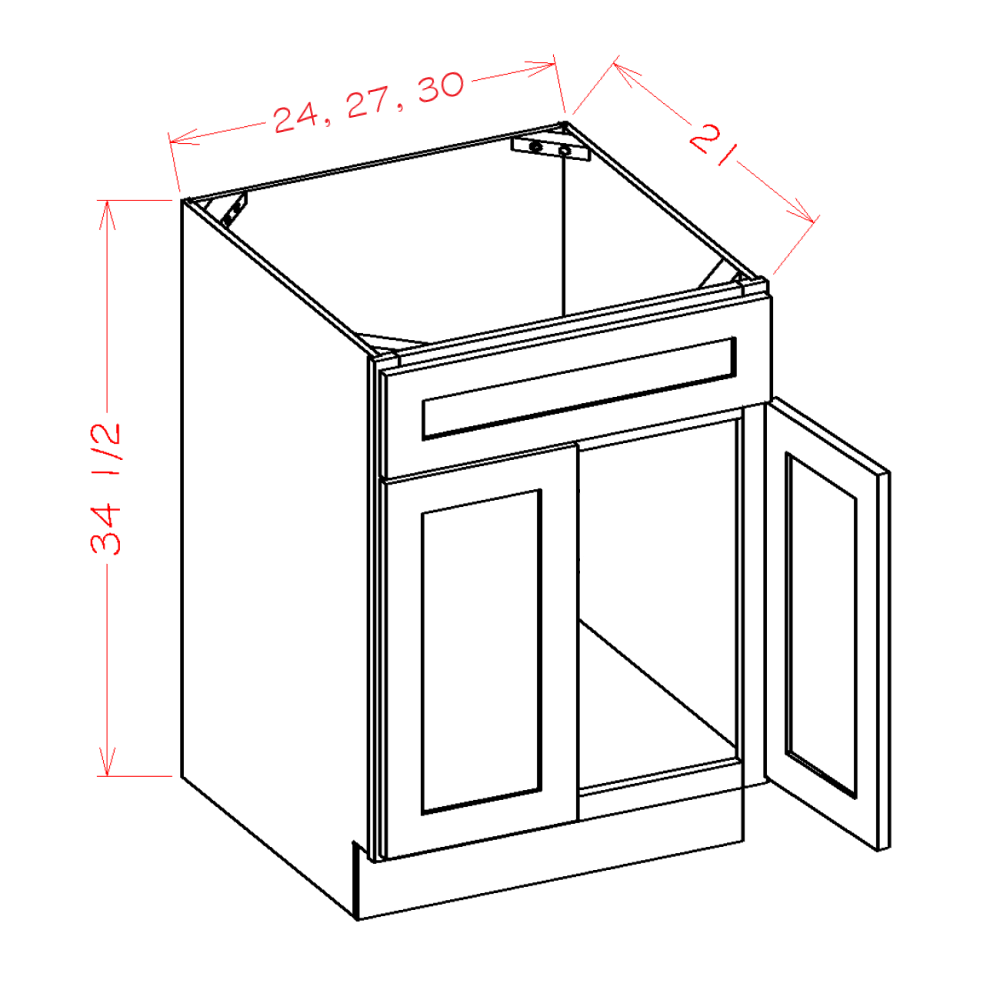 VS27 – 27" Vanity Sink Base Cabinet, 1 False Drawer | Shaker Style