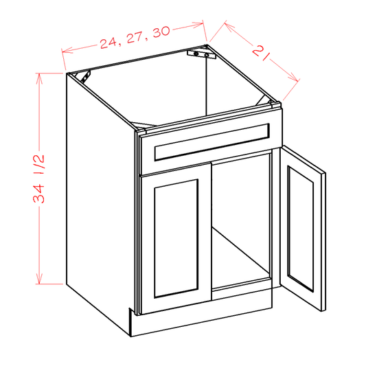 VS27 – 27" Vanity Sink Base Cabinet, 1 False Drawer | Shaker Style