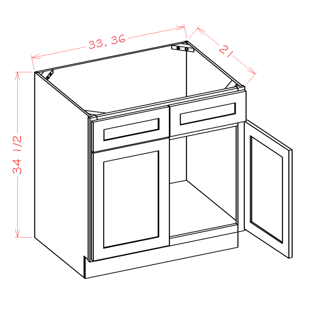 VS33 – 33” Double Door Double Drawer Front Vanity Sink Base | Shaker Style