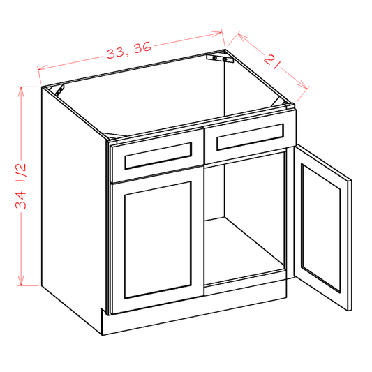 VS36 – 36” Double Door Double Drawer Front Vanity Sink Base | Shaker Style