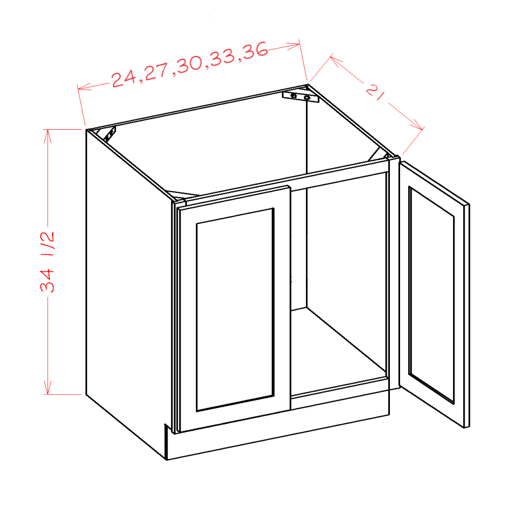 VS33FH – 33" Vanity Sink Base Cabinet, Full Height | Shaker Style